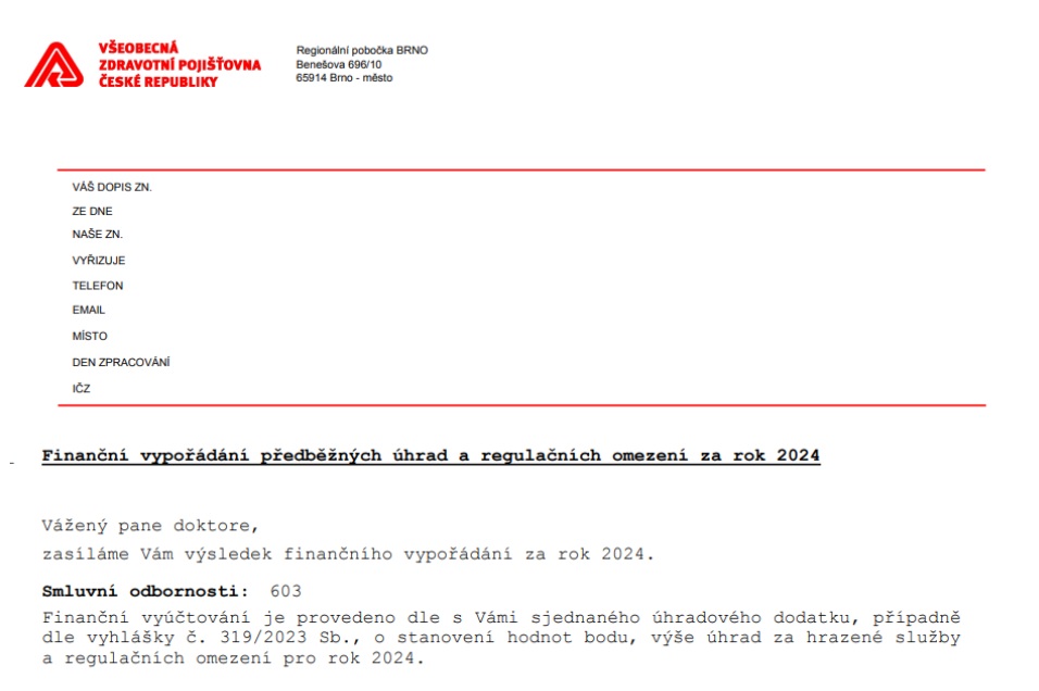 vyúčtování VZP za rok 2024 pro gynekology 1 